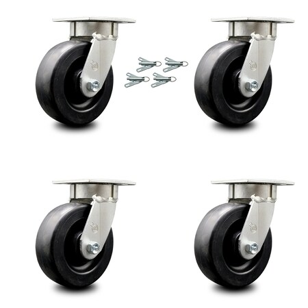 Service Caster 6 Inch Kingpinless Polyolefin Wheel Swivel Caster Set with Swivel Lock SCC SCC-KP30S620-POR-BSL-4